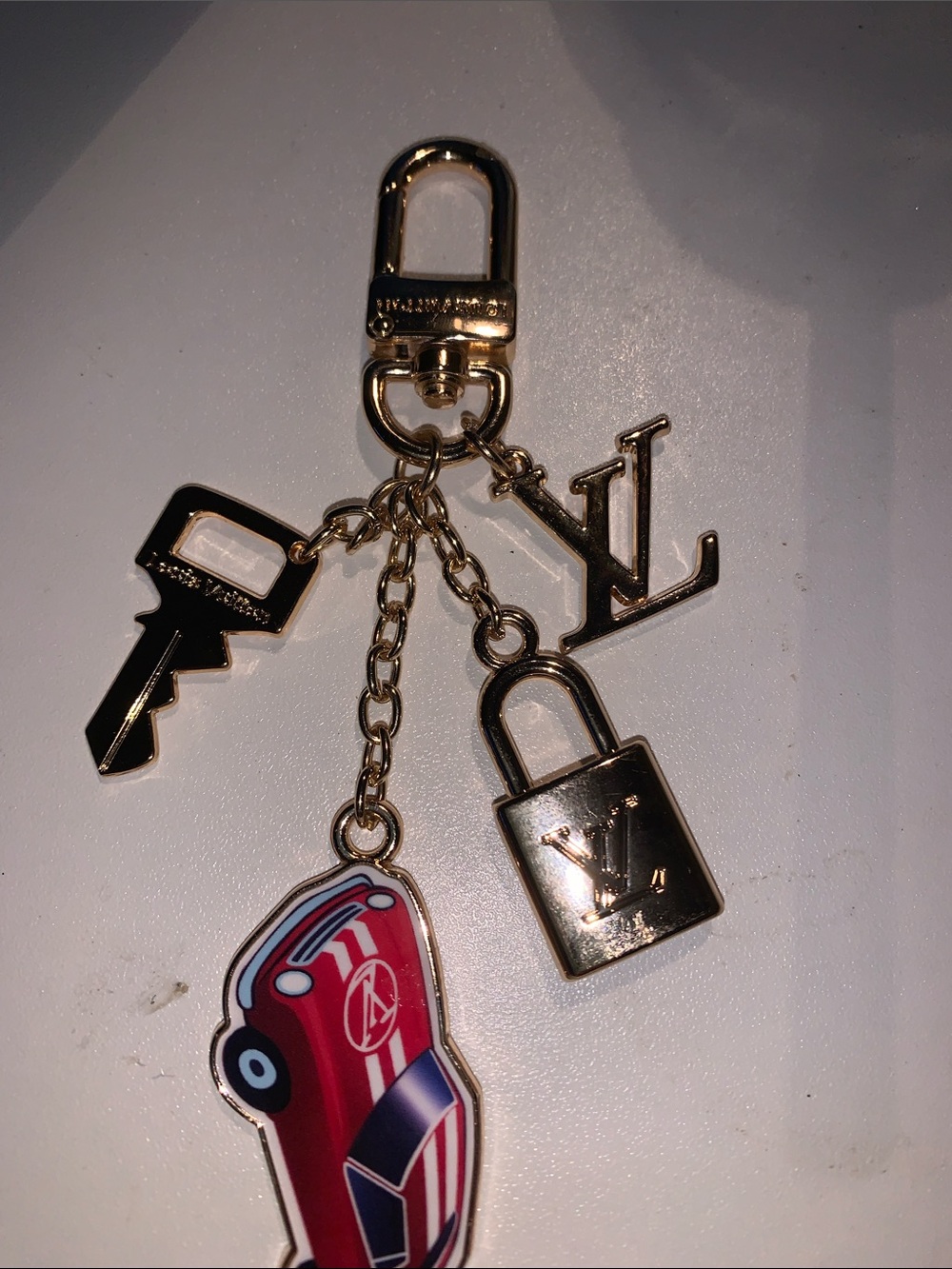 Monogram lock and key bag/purse charm keychain